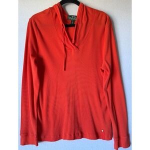 LRL Lauren Active Ralph Lauren Hooded Women XL Orange Waffle Knit Pullover